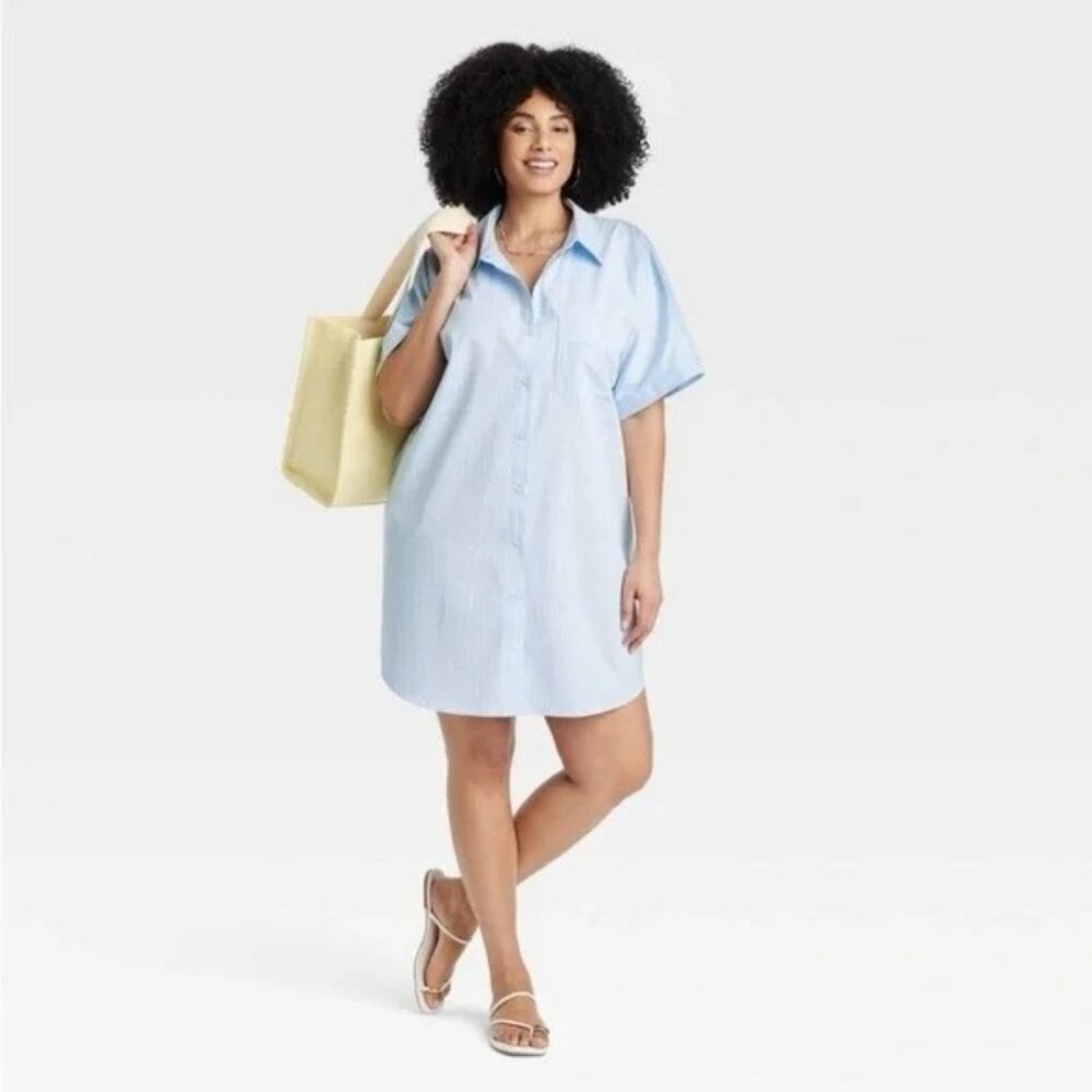 NEW A New Day Easy Mini Shirtdress - Blue Stripe - Size Small